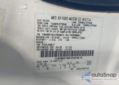 2004 Lincoln Town Car Signature from USA, damaged, VIN 1LNHM81W54Y659610